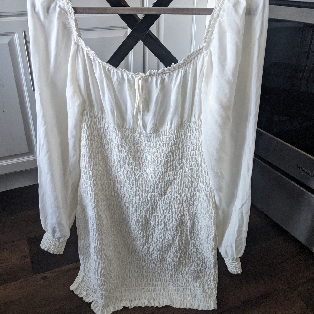 H&M Divided romantic peasant boho dress smocked soft viscose large ivory